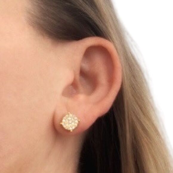 14k Gold Plated Cube CZ Earrings – Iced Out 3D Design - Picture 8 of 10